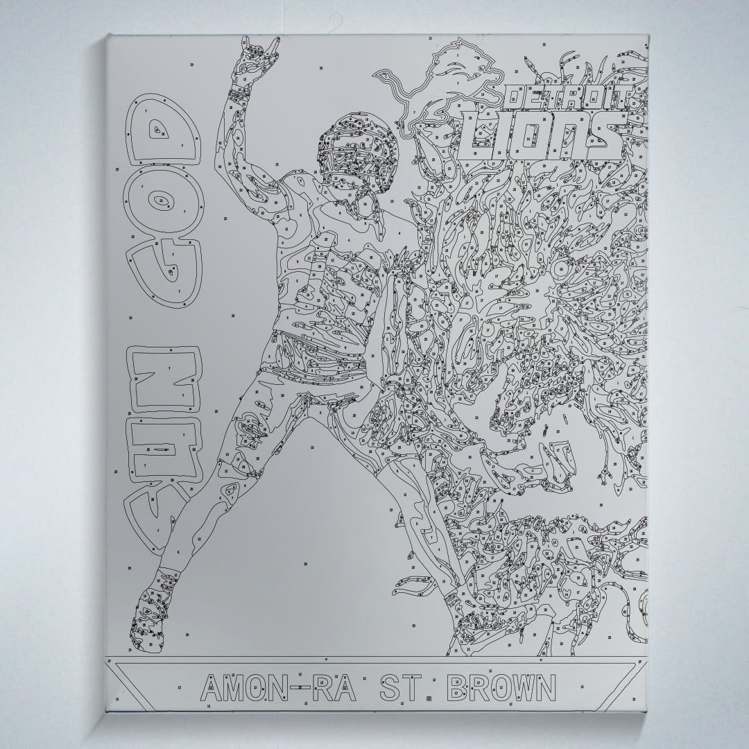 Amon-Ra St. Brown - Sun God - Canvas Paint by numbers outline on framed canvas of NFL Detroit Loins WR Amon-Ra St. Brown to paint sports fan art