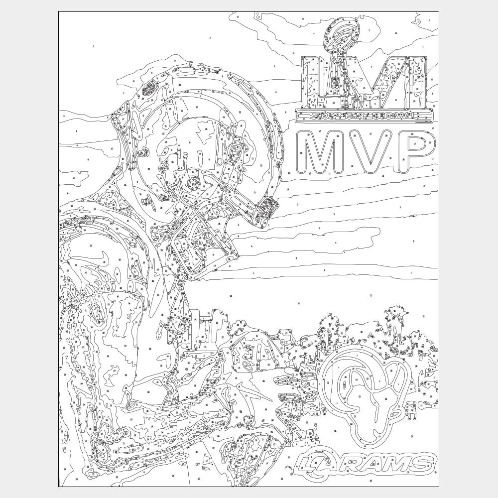 Cooper Kupp - SB MVP - Outline Paint by number outline of Cooper Kupp star NFL WR and Super Bowl MVP for do it yourself fan art painting