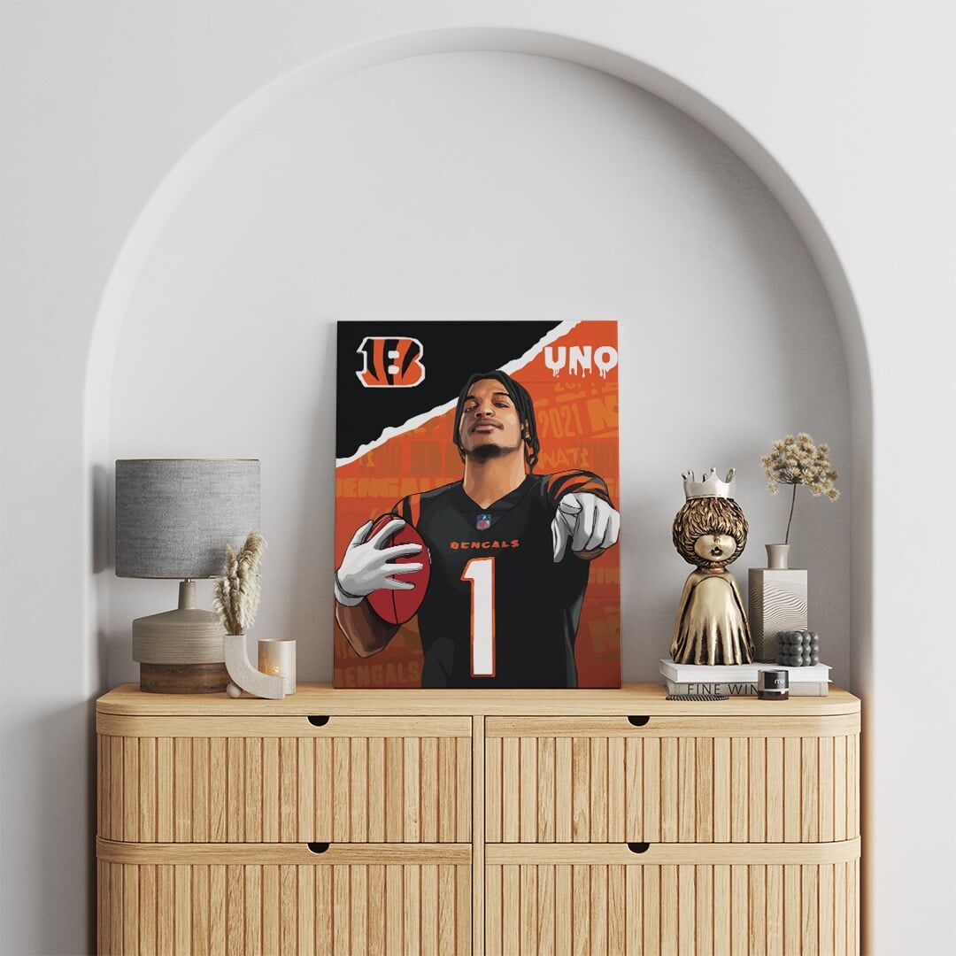 Jamarr Chase - Uno - Mockup Canvas wall art painting of 2021 Offensive Rookie of the Year NFL WR Jamarr Chase of the Cincinnati Bengals