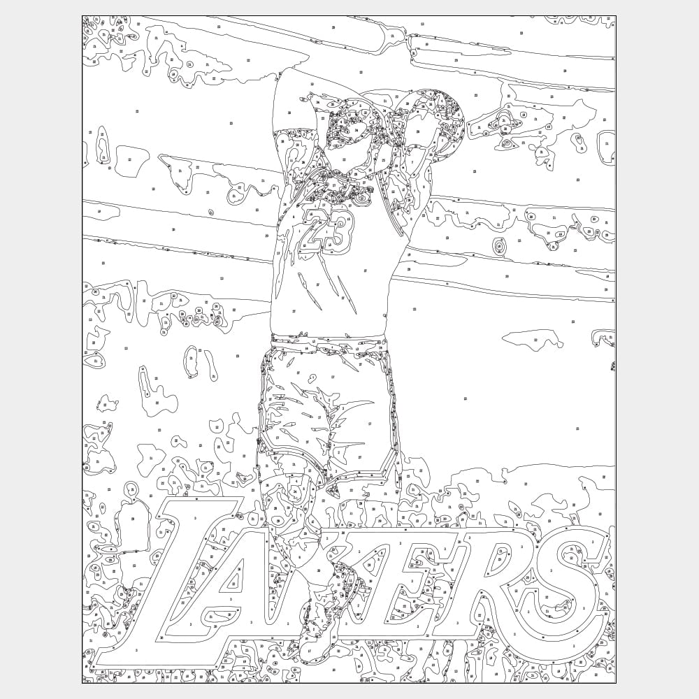 Lebron James - King James - Outline Paint by numbers outline to create wall art of LeBron James LA Lakers NBA player