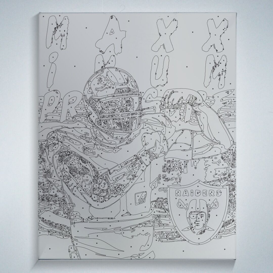 Maxx Crosby - Maxximum Pressure - Canvas Framed canvas with paint by number outline for wall art of Las Vegas Raiders player Maxx Crosby Maxximum Pressure