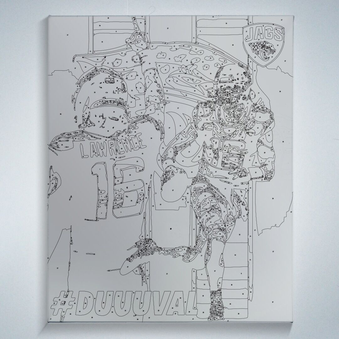 Trevor Lawrence - #DUUUVAL - Canvas Framed canvas with paint by numbers outline of NFL QB Trevor Lawrence running in all teal football uniform #DUUUVAL